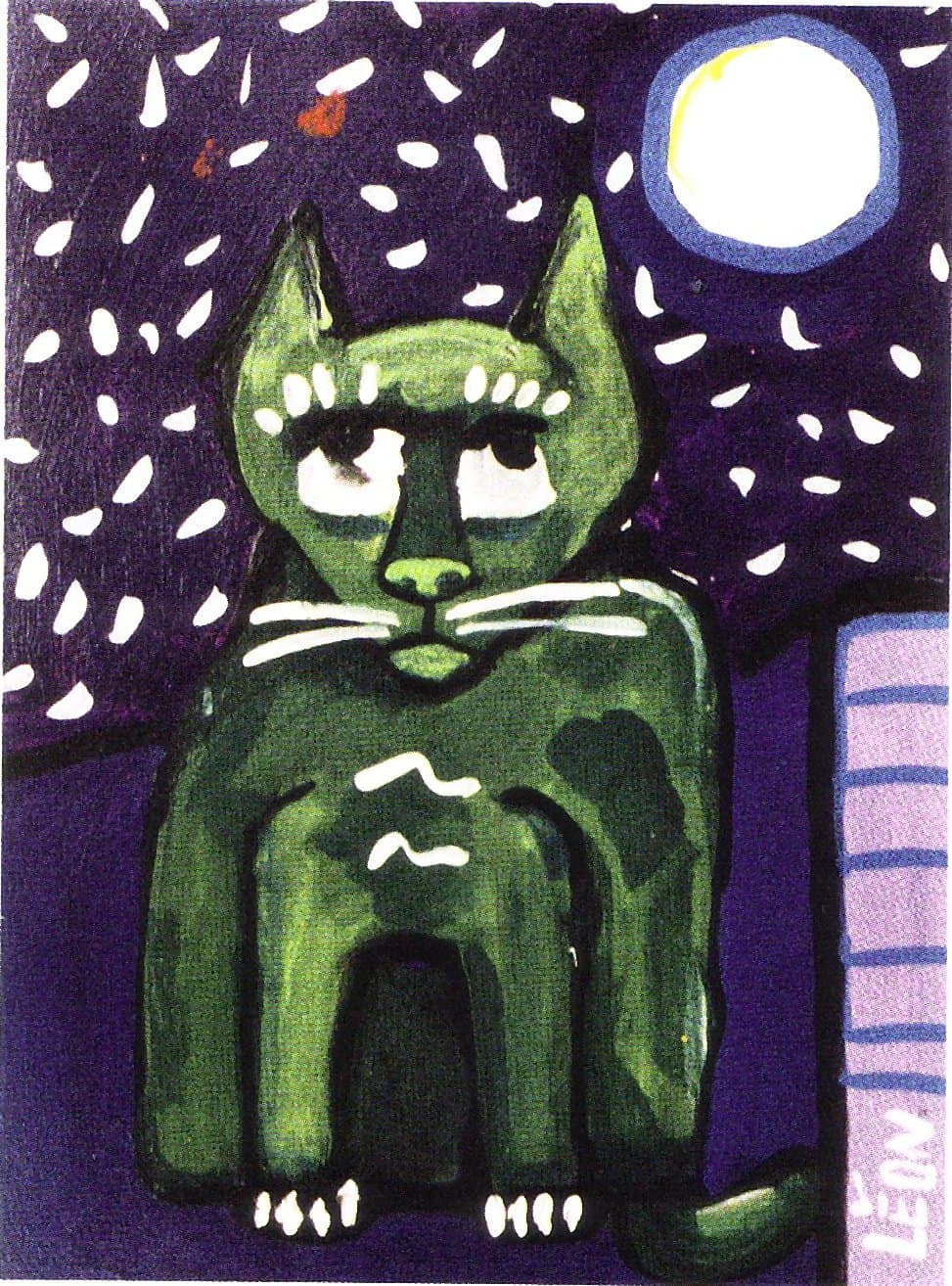 Green cat and Moon